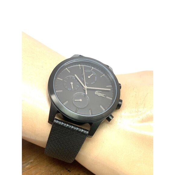 Lacoste Men's Watch 2010997 Quartz Black Dial 12.12 Leather Strap 42mm - Picture 6 of 14